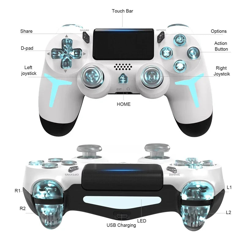 LED Bluetooth Wireless Gamepad – 6-Axis Gyroscope Dual Vibration RGB Controller for PS4, PS3 & PC
