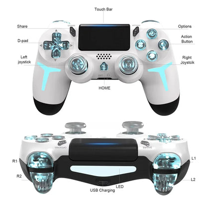 LED Bluetooth Wireless Gamepad – 6-Axis Gyroscope Dual Vibration RGB Controller for PS4, PS3 & PC