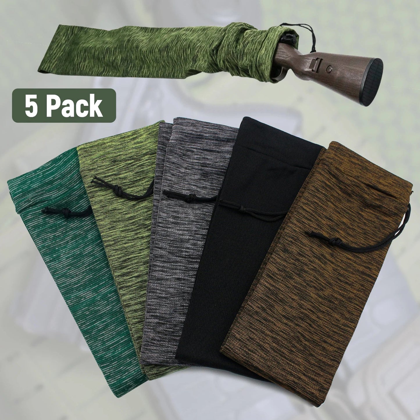 5-Pack Silicone Treated Gun Socks 55” x 3.9” – Stretch Knit Rifle Storage Covers for Hunting & Shooting Protection Sleeves