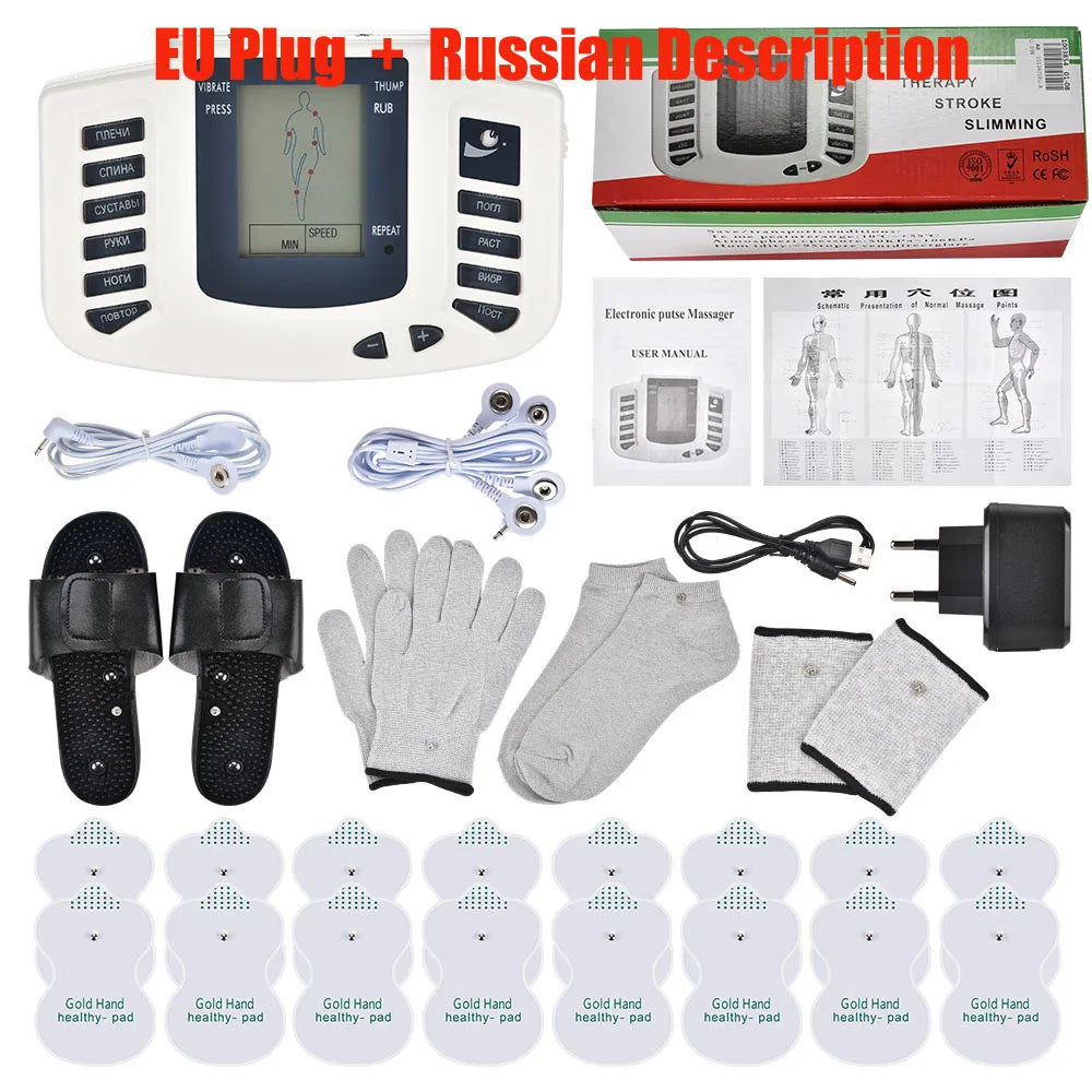 Full Body EMS Muscle Stimulator — Digital TENS Acupuncture Massager with 16 Pads and Meridian Therapy Set