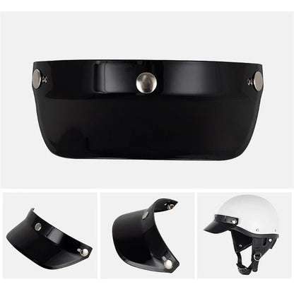 3 Snap-Button Universal Helmet Visor – Windproof Flip Shield for Open Face Motorcycles
