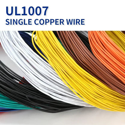 UL1007 Single Core Copper Wire (5–20M) – PVC Insulated Tinned Solid Electrical Cable 14–26 AWG