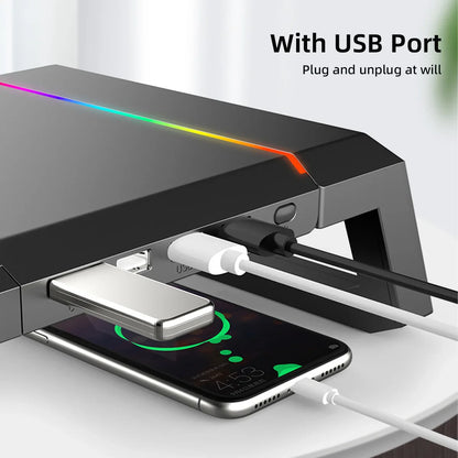 Hot Sell Aluminum PC Monitor Stand with 4 USB Ports & Keyboard Storage – Laptop Stand with USB 3.0 Fast Charging