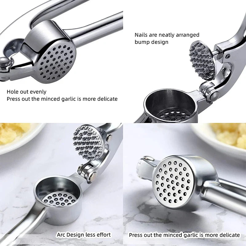 LMETJMA Stainless Steel Garlic Press — Easy Squeeze Garlic Mincer & Crusher Kitchen Tool JT202