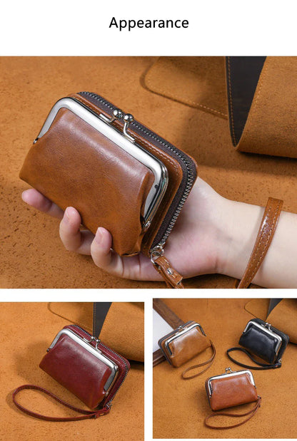 Women’s Fashion Minimalist Wrist Strap Wallet – Retro Short Zero Wallet with Large Capacity, Multi-Card Pockets & Money Clip