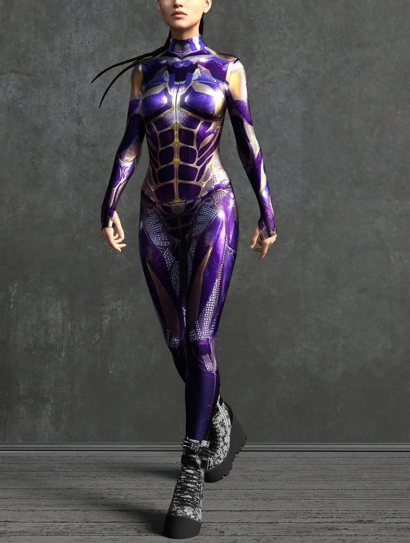 Women's Cyberpunk Mechanical Catsuit - 3D Zipper Cosplay Zentai Bodysuit for Halloween & Costume Parties