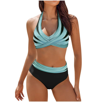 Floral Colour Block High Waist Bikini – Women's Two-Piece Swimsuit Teen Beachwear 2024 Trend