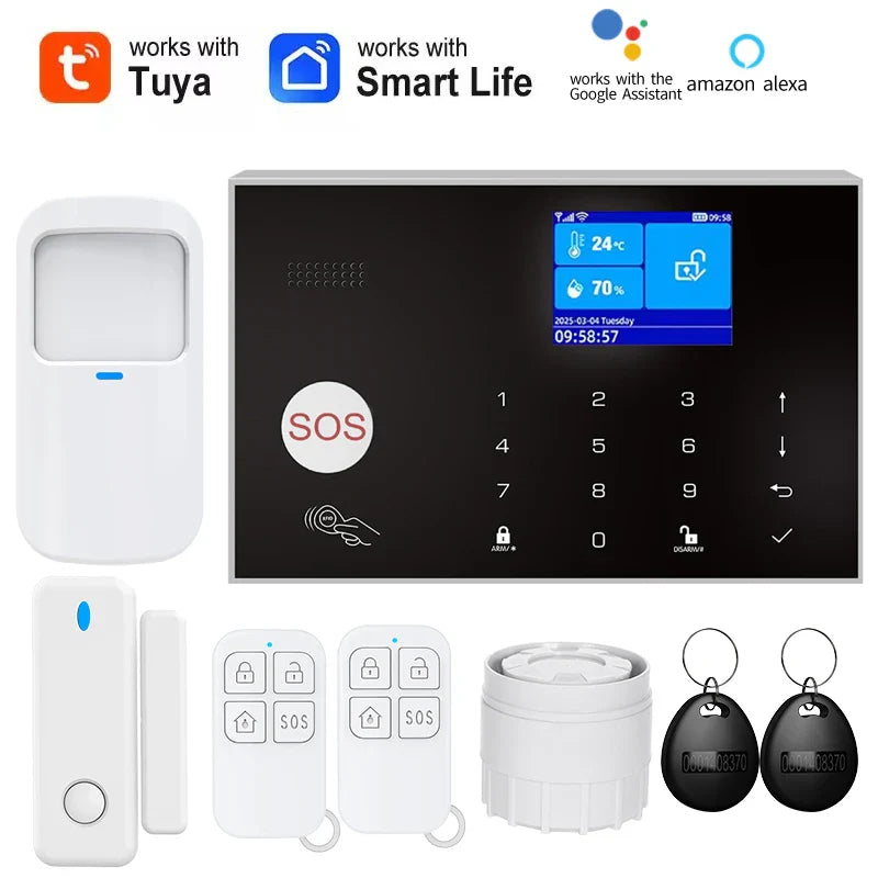Home WIFI & GSM Security Alarm System – Anti-Theft with Door Sensor, PIR Motion Detector, Tuya Smart App & Alexa Control