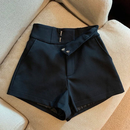 Mooyufon Black High-Waisted Shorts for Women – Harajuku A-Line Slim Fit Casual Sexy Straight Pants