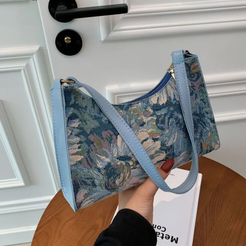 Autumn Trendy Women's Underarm Bags: Oil Painting Shoulder Bag - Cute Simple Handbags for Female Travel