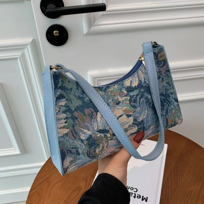 Autumn Trendy Women's Underarm Bags: Oil Painting Shoulder Bag - Cute Simple Handbags for Female Travel