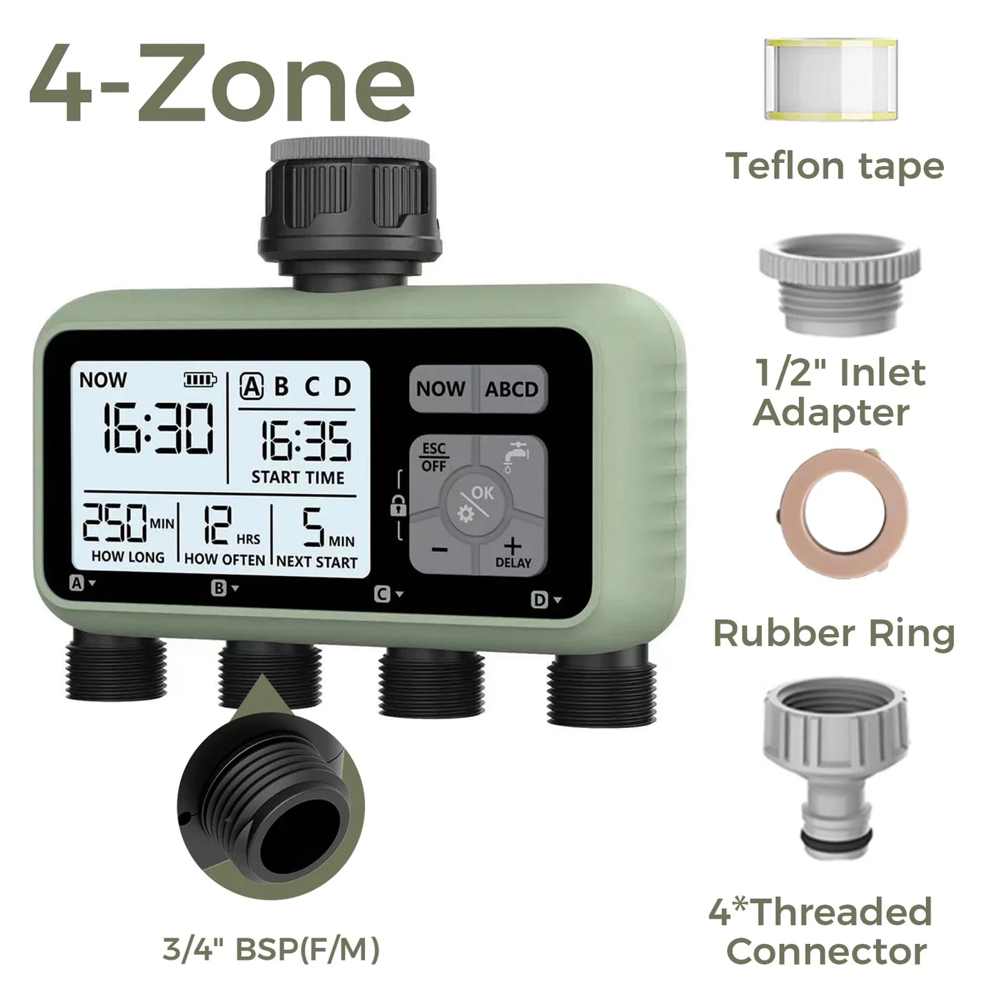 Diivoo 3-Zone Garden Water Timer – Programmable Automatic Irrigation System with Rain Delay & Manual/Auto Modes for Lawn & Yard