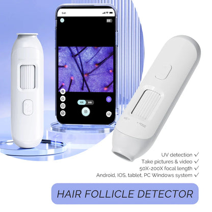 50X–200X Hair Follicle & Scalp Analyzer Microscope – High Definition Skin Detector with App Support Wireless Skin Testing Tool