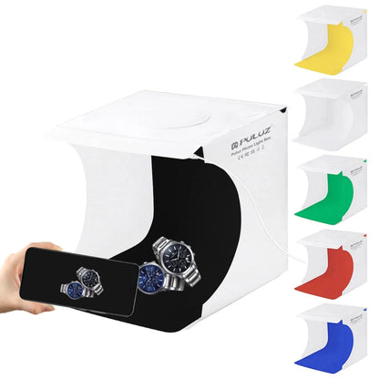 PULUZ 20cm Mini Folding Portable LED Light Box – 550LM Photo Studio Tent Kit with 6 Color Backdrops