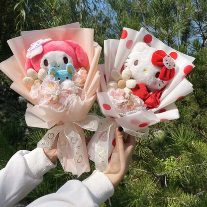 Sanrio Plush Bouquet — My Melody, Kuromi, Cinnamoroll & Hello Kitty Handmade Gift