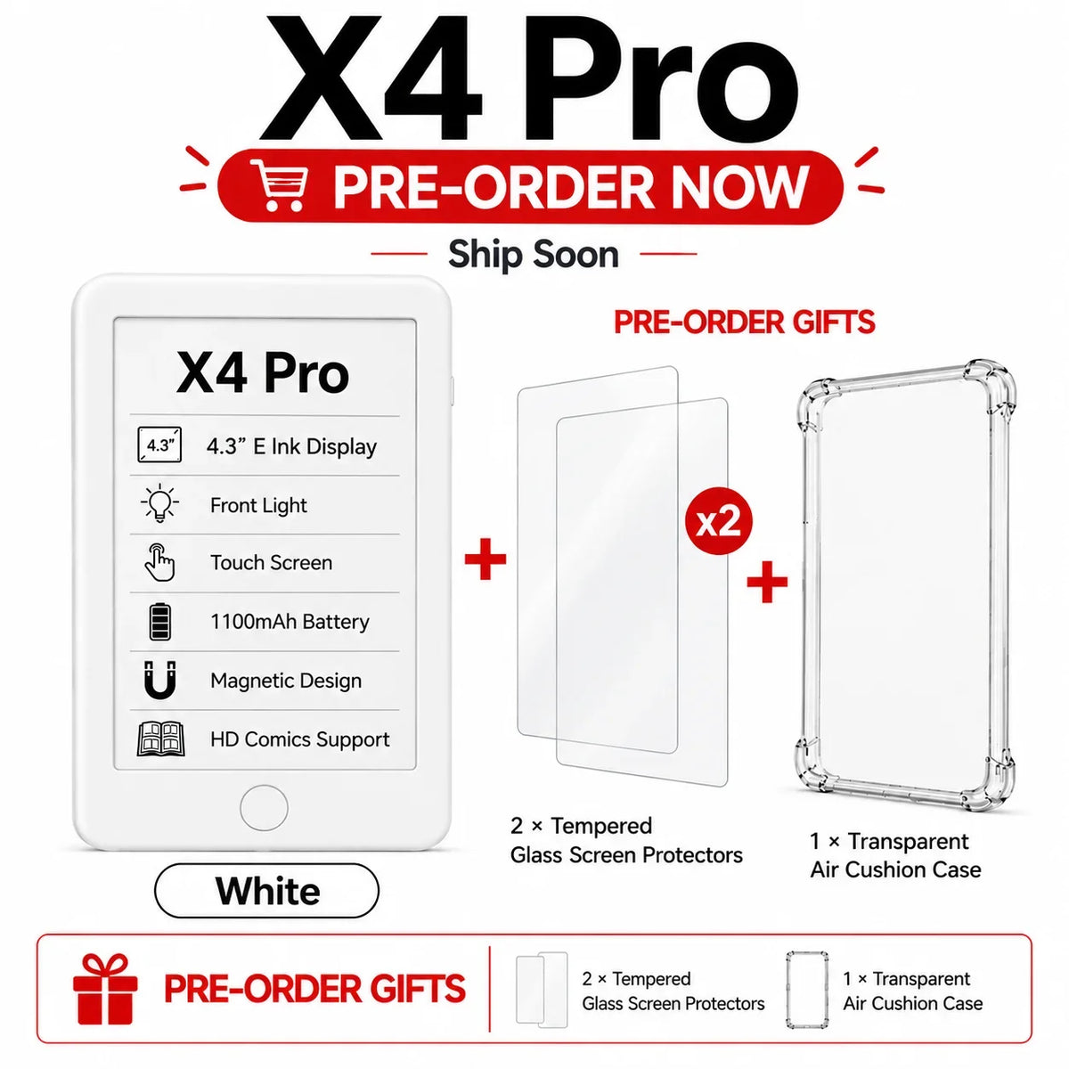 XTEINK X4Pro E-Reader - 3.7-Inch Portable E-Ink Reader with 16GB Storage & High-Resolution Display