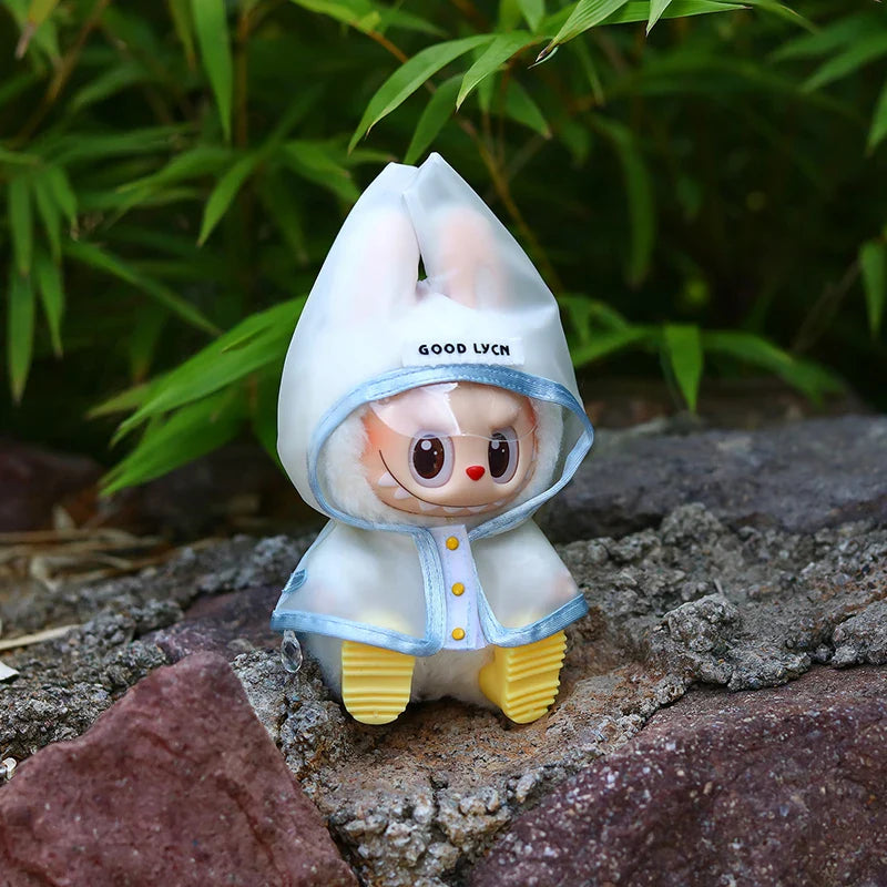 15-17cm Labubu Doll Clothes — Waterproof Raincoat & Rain Boots Outfit Set with Matching Accessories