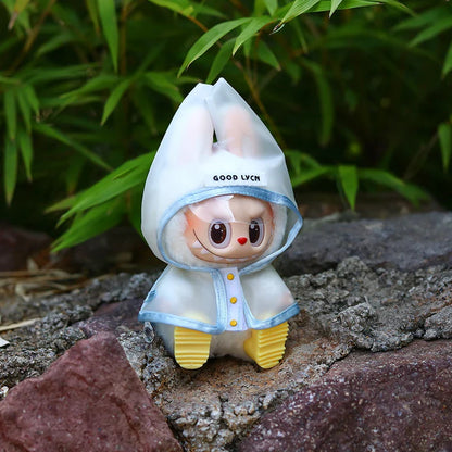 15-17cm Labubu Doll Clothes — Waterproof Raincoat & Rain Boots Outfit Set with Matching Accessories