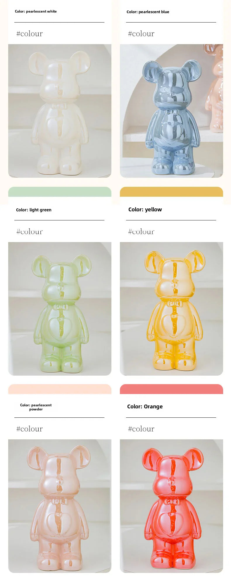 Aesthetic Ceramic Teddy Bear Statue – 17/27cm Bear Figurine Home Decor Ornament