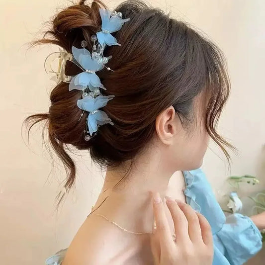 Sheer Butterfly Claw Clip - Pearl Rhinestone Fairycore Hair Accessory