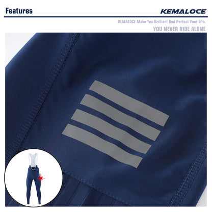 KEMALOCE Men's Cycling Long Pants, Autumn Blue & Grey, Gel Pad, Reflective Bike Bib, Breathable Bicycle Trousers with Rear Pocket