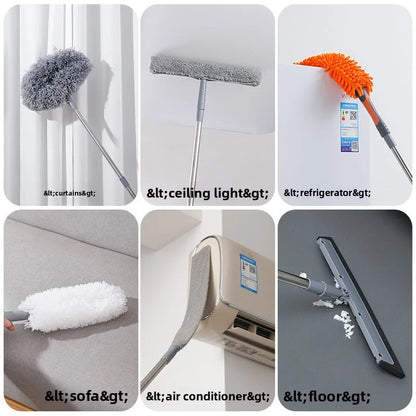Electrostatic Chenille Duster - Retractable Long Pole Cleaning Tool for Windows & Home Dust Removal