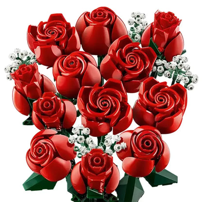 Bouquet of Roses Building Blocks – 10280 Compatible Construction Toy Flowers for Home Decor & Birthday Gift