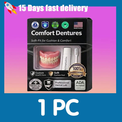 Adjustable Temporary Full Denture Set - Comfortable Natural-Look Cosmetic Teeth