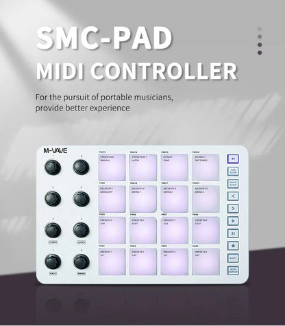 M-Vave SMC-PAD LaunchPad – Portable Wireless MIDI Controller, Rechargeable Battery, 16 RGB Pads
