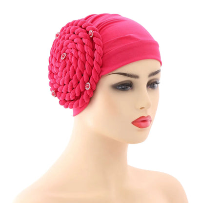 Diamond Braided Turban Hat for Women – Muslim Hijab Bonnet, African Headwrap Cap, Inner Headscarf