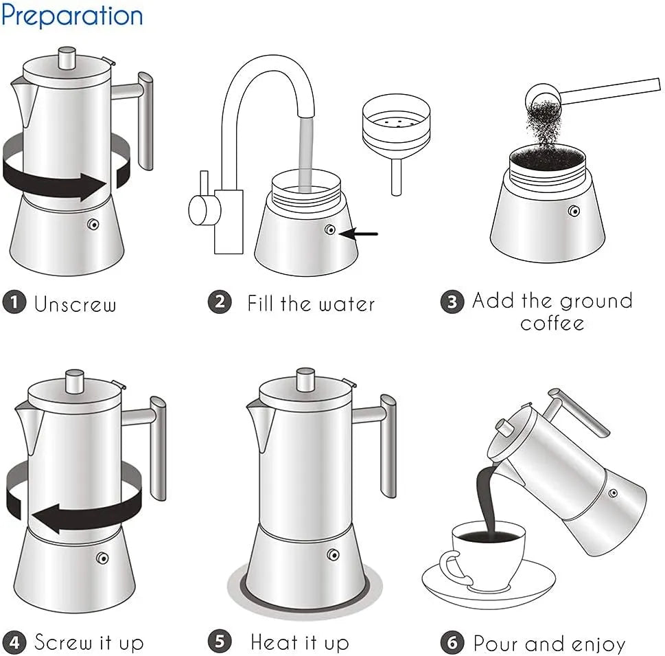 Diego Stainless Steel Stovetop Espresso Maker - 4 Cup Italian Coffee Machine (6.8 oz) - Induction Moka Pot by Easyworkz