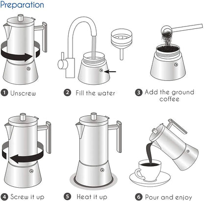 Diego Stainless Steel Stovetop Espresso Maker - 4 Cup Italian Coffee Machine (6.8 oz) - Induction Moka Pot by Easyworkz