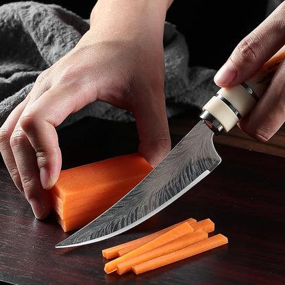 Damascus Style Boning Knife - Sharp Curved High Hardness Kitchen Fruit & Meat Cutting Knife