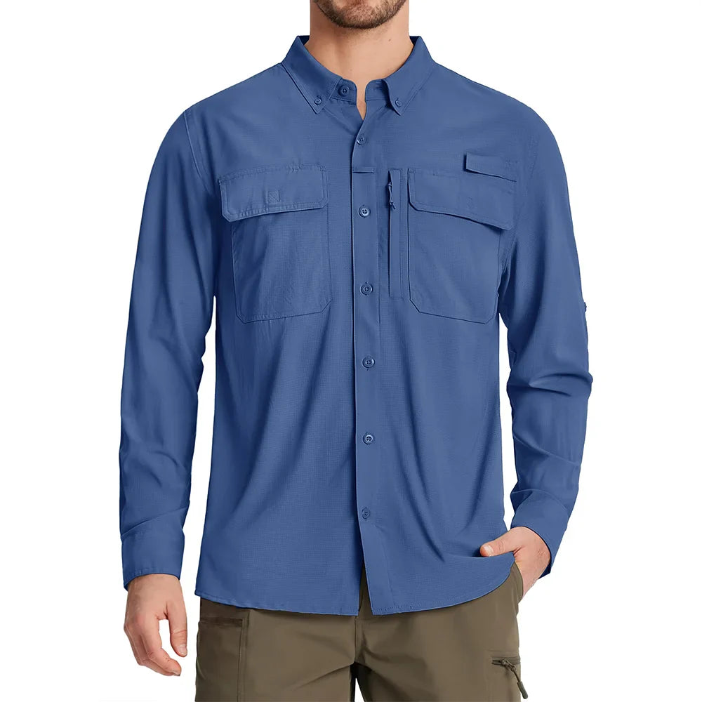 TACVASEN Men's UPF 50+ Sun Protection Fishing Shirt – Quick-Dry Long Sleeve Mesh Hiking & Work Shirt