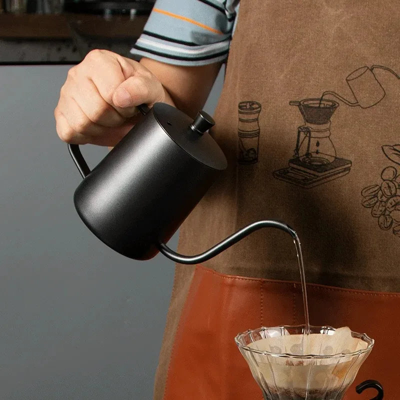 350ML Stainless Steel Gooseneck Coffee Brewer Pot – Drip Kettle with Lid & Hanging Handle for Precision Pour Over Coffee Brewing