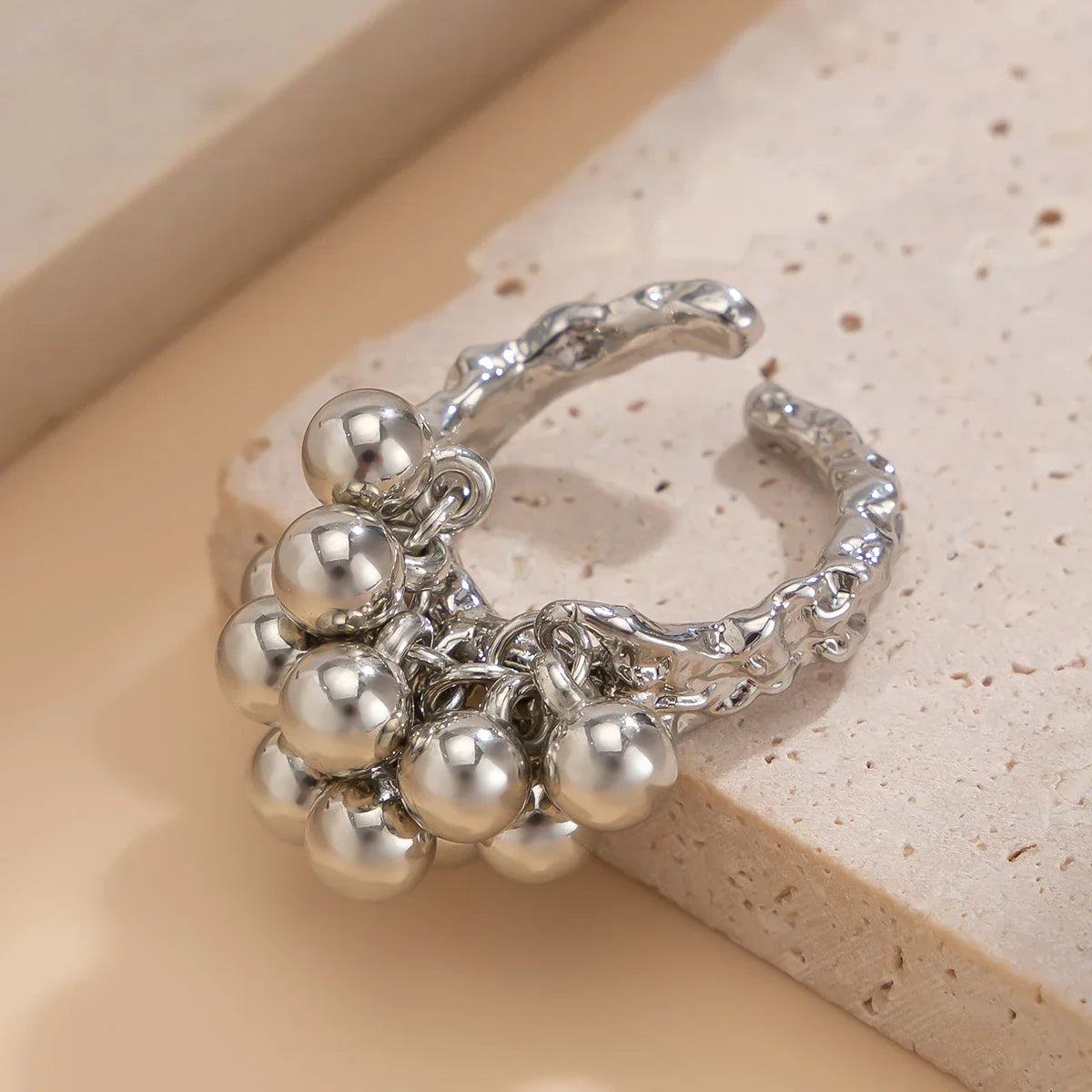 Salircon CCB Small Ball Open Ring – Punk Hip Hop Metal Finger Ring for Women & Men 2024 Jewelry Gift