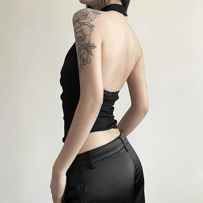 Women’s Solid Color Halter Vest – Casual, Sexy, All-Match Summer Top for Travel & High Street Style
