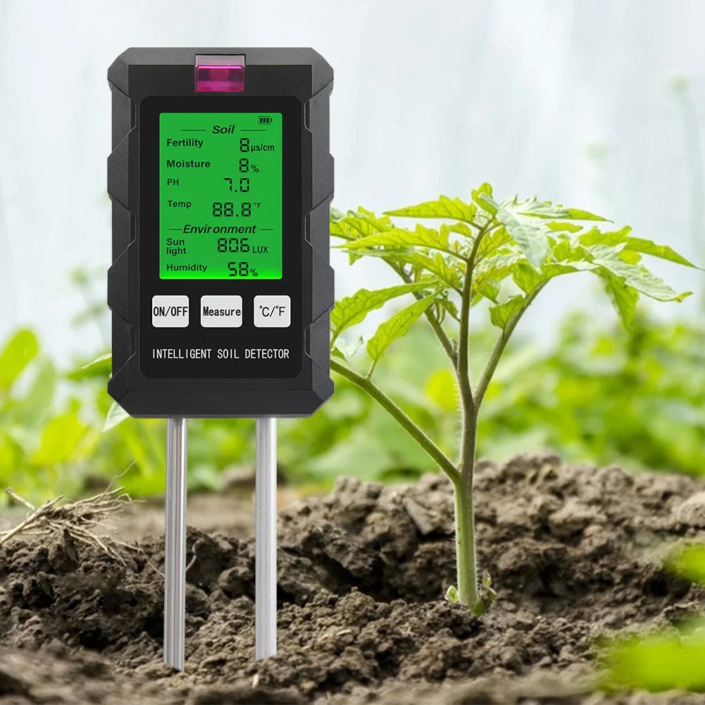 Digital 6 in 1 Soil Tester - pH, Fertility, Moisture, Sunlight, Humidity & Temperature Monitor for Garden Soil Analysis