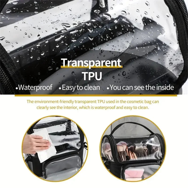 Makeup Brush Holder Backpack – Clear Waterproof Cosmetic Organizer Travel Case with Adjustable Strap & Divider