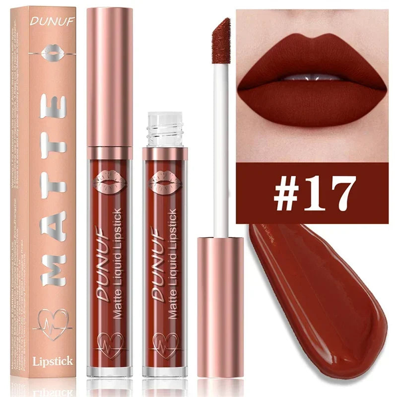 Matte Velvet Dark Red Brown Lip Gloss – Long-Lasting Waterproof Liquid Lipstick with Natural Moisturizer & Transparent Lip Oil