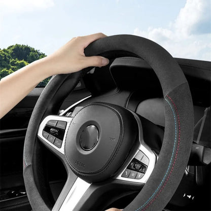 Universal Cowhide Suede Steering Wheel Cover — Breathable 37-38cm Car Steering Wheel Wrap Accessories