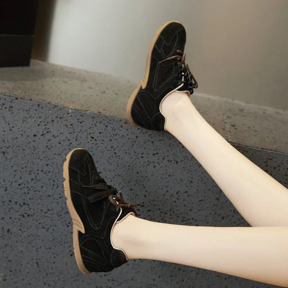 AIYUQI Women's Genuine Leather Sneakers – Retro German Trainers, Winter Velvet Fur, Flat Casual Shoes