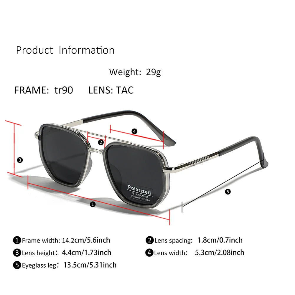 Peekaboo TR90 Polarized Sunglasses – Retro Metal Square Style for Men & Women, UV400 Double Bridge Driving Glasses