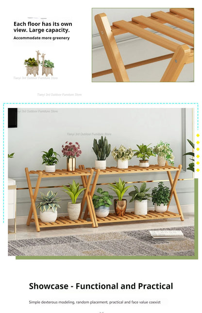 Nordic Wooden Plant Shelves - Indoor Flower Shelf for Living Room, Balcony, Garden Furniture, FYPS