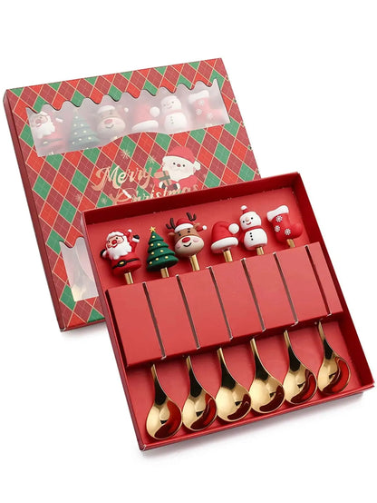 2/4/6 Pcs Christmas Fork and Spoon Set – Stainless Steel Creative Tableware | Coffee, Tea, and Dessert Forks and Spoons Gift Set