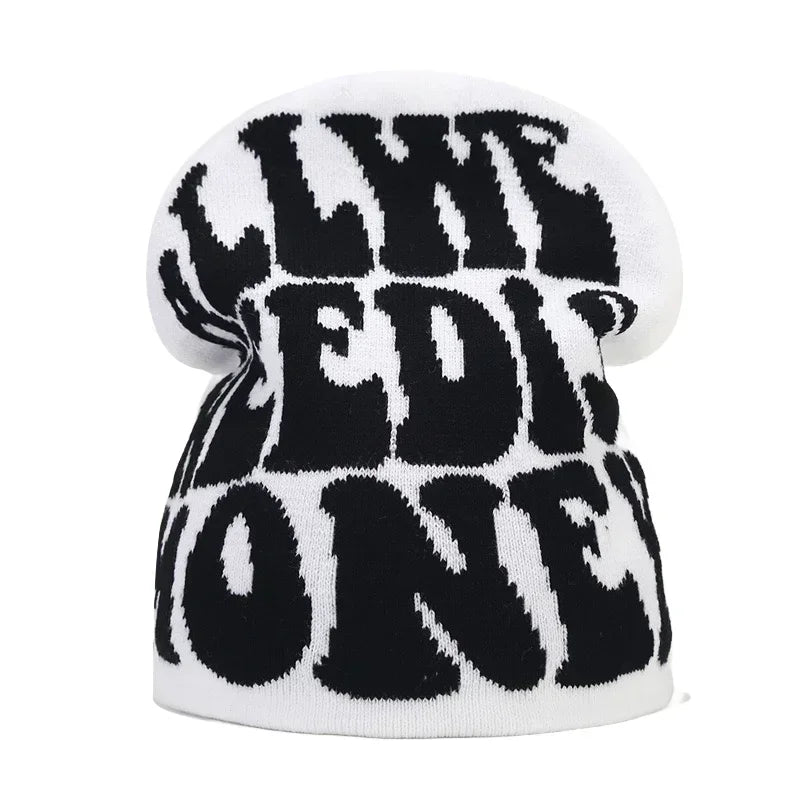 Y2K Letter Knitted Beanie Cap – Unisex Winter Autumn Warm Ski Skullcap, Hip Hop Streetwear Ear Cover Hat for Men & Women