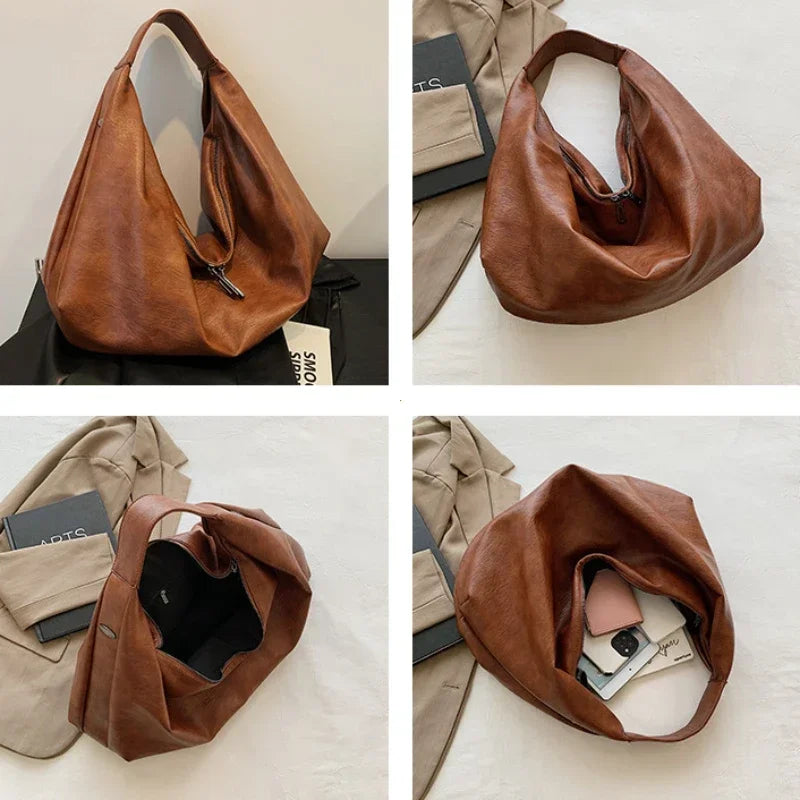 Women’s Large Black Hobo Shoulder Bag – Soft Leather Crossbody Shopper Tote Handbag for Travel & Everyday Use