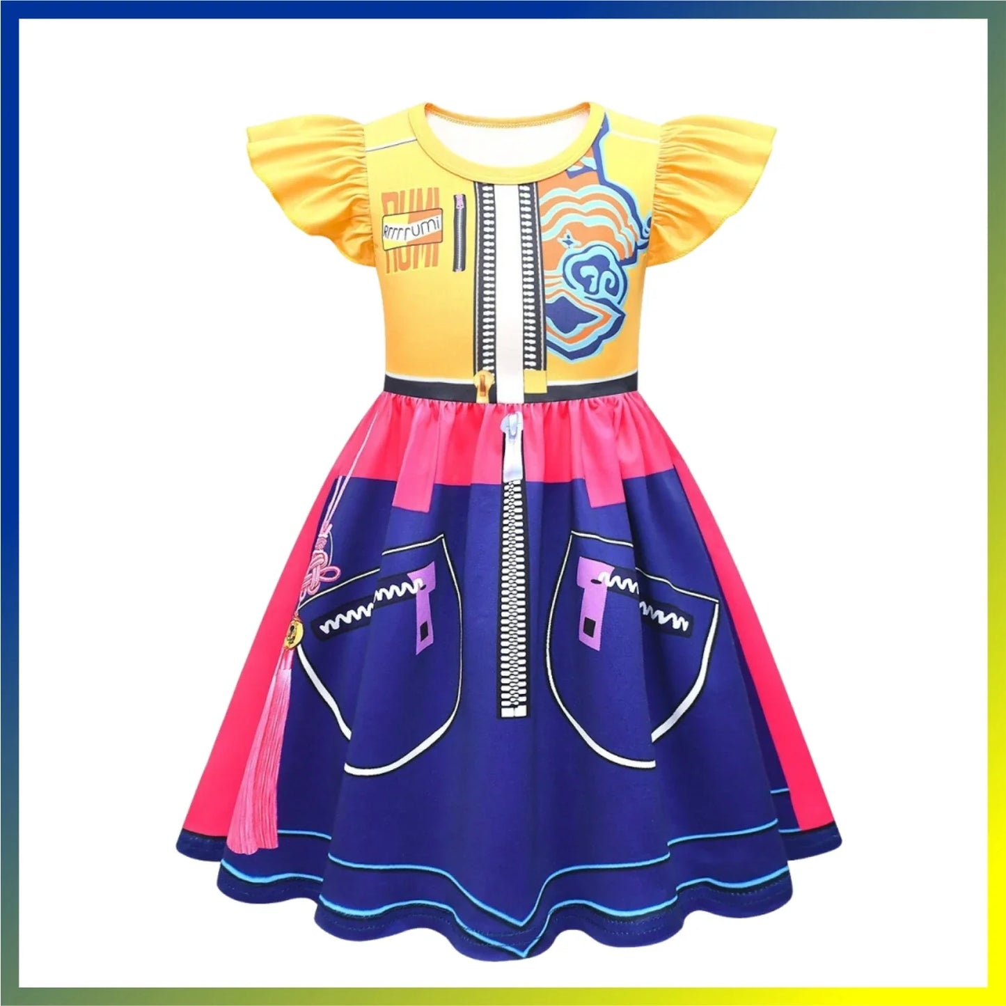 Halloween Zoey, Mira, Rumi Cosplay Costume – Colorful Demon Hunters Flying Sleeve Dress for Girls, Movie K-Pop Idol Role-Play