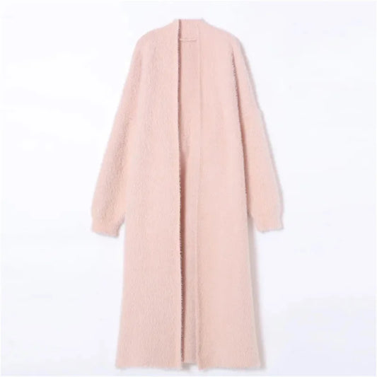 023 Autumn/Winter Lazy Style Loose Knee-Length Knitted Sweater Cardigan Coat – Thickened Pure Imitation Mink Fleece for Women