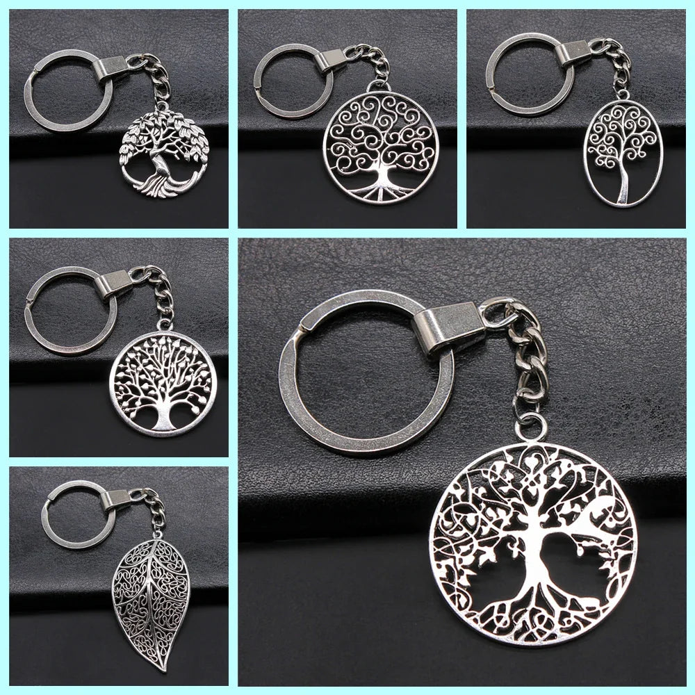 New Fashion Men 30mm Metal Alloy Keychain with Vintage Heart, Flower, Rose, Sunflower & Tree Pendant DIY Keyring Holder Chain Accessory